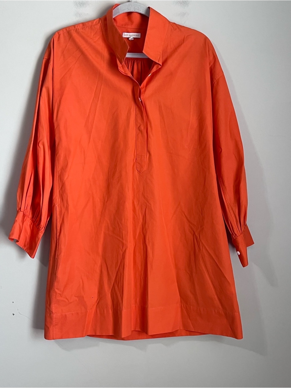 Ann Mashburn Anaya Popover Shirt Dress Poplin Pockets Orange Sz Small